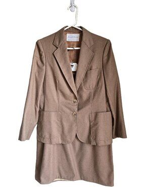 JOSEPH PICONE 100% Wool Skirt & Blazer Suit Set Camel Brown Women's 10